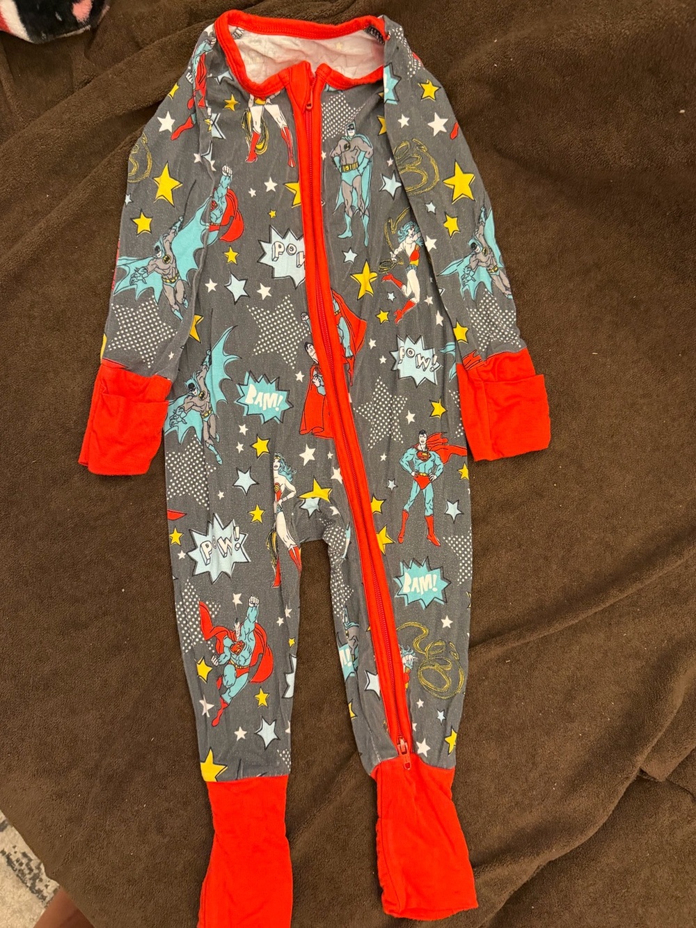 Little Sleepies DC Comic Superhero One-Piece Pajama - Gray with Red Trim